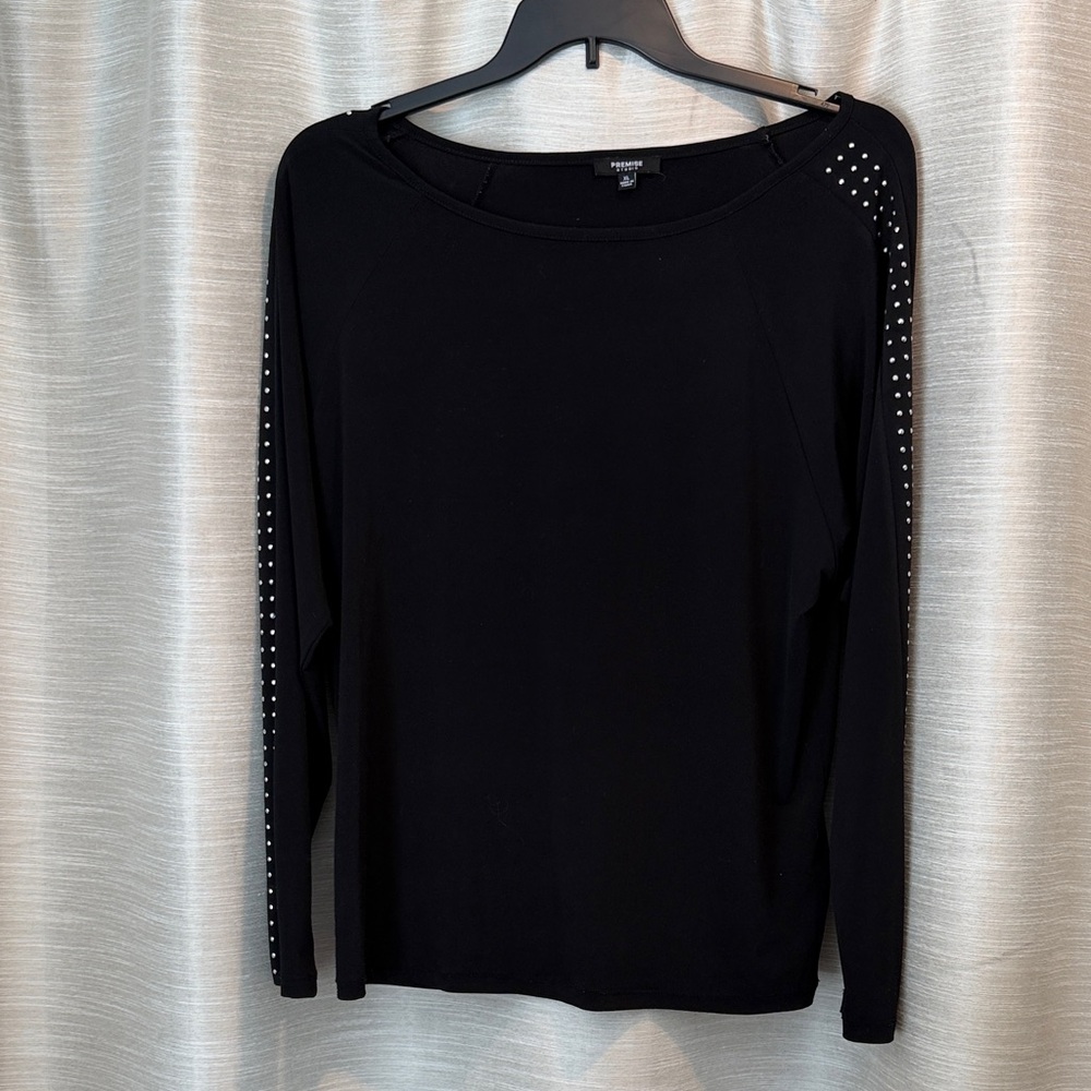 Premise Black Long Sleeve Top with Studded Sleeves